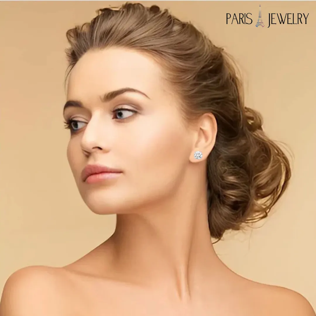 Paris Jewelry 14K Rose Solid Gold Created White Diamond 1/4Ct, 1/2Ct, 1Ct, 2Ct, 3Ct Round and Princess Stud Earrings 2 Pairs