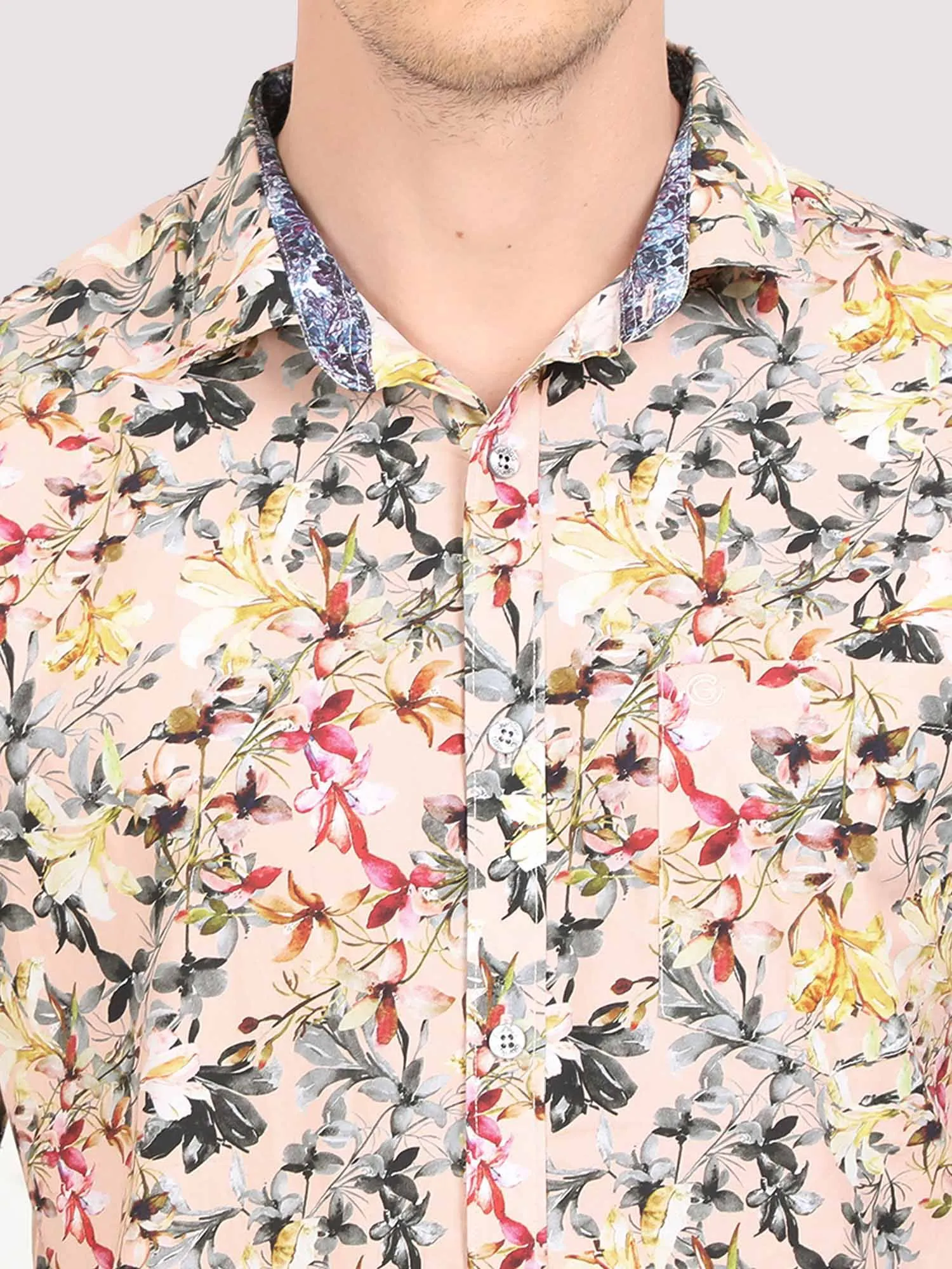 Peachy Floral Digital Printed Half Shirt