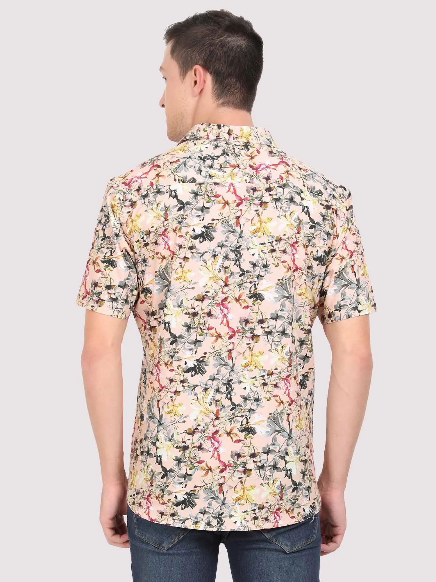 Peachy Floral Digital Printed Half Shirt