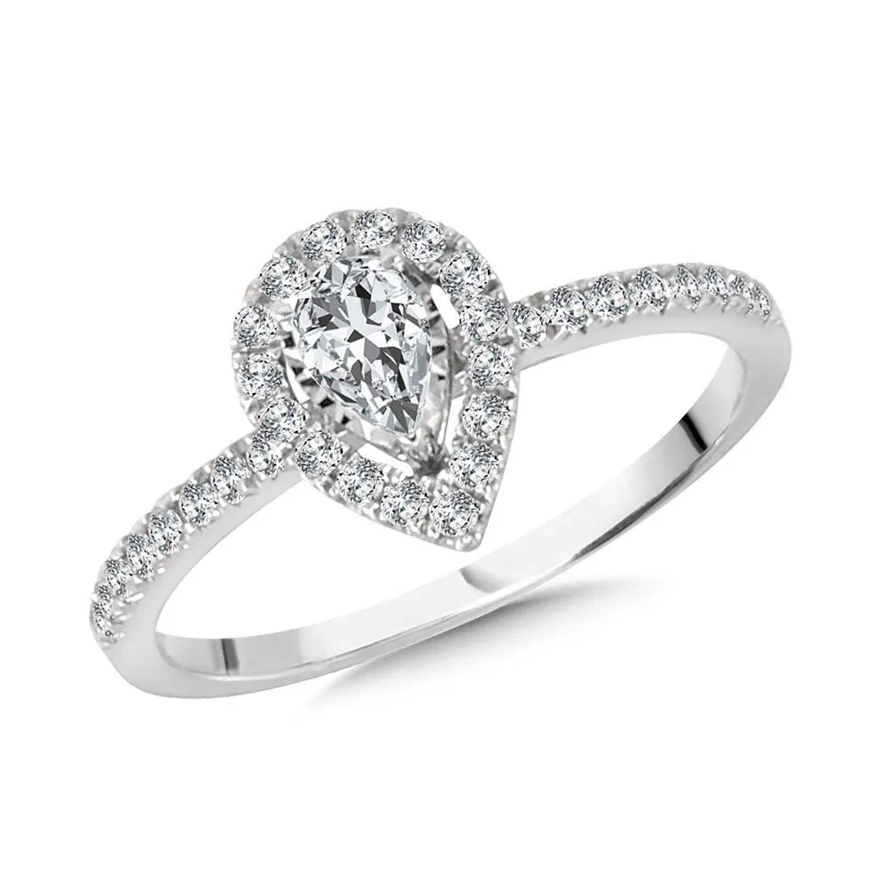 PEAR-SHAPED DIAMOND STAR HALO ENGAGEMENT RING