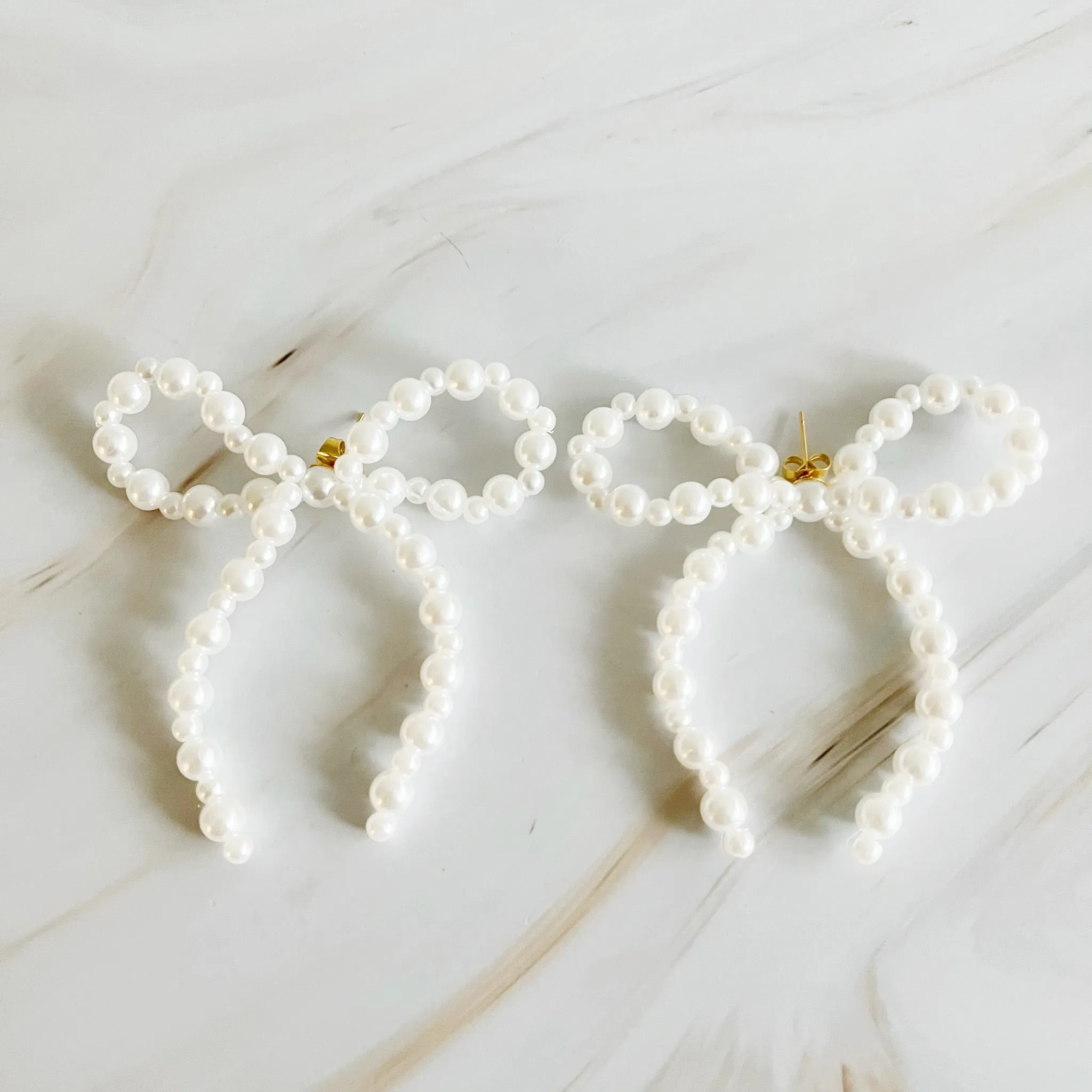 Pearl Beaded Bow Earrings