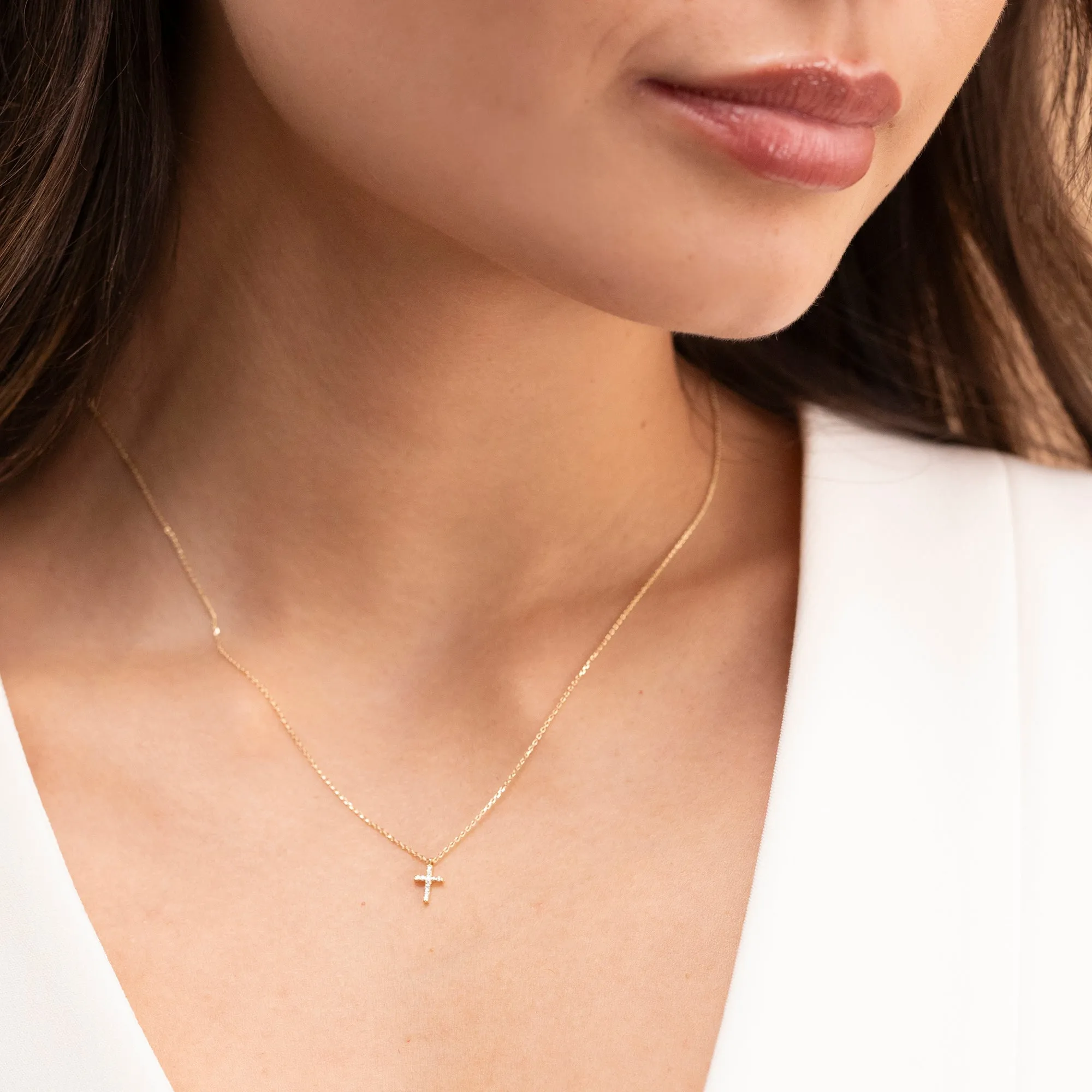 Petite Diamond Cross Necklace, Mary