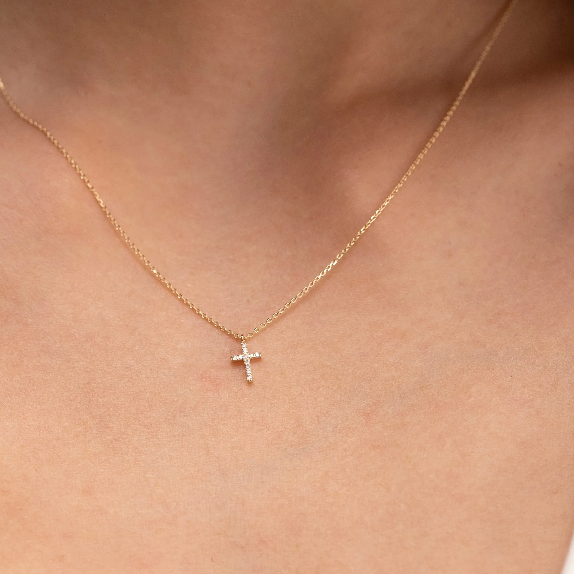 Petite Diamond Cross Necklace, Mary