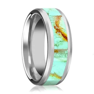 PIERRE | Tungsten Ring Light Blue Turquoise Stone Inlay