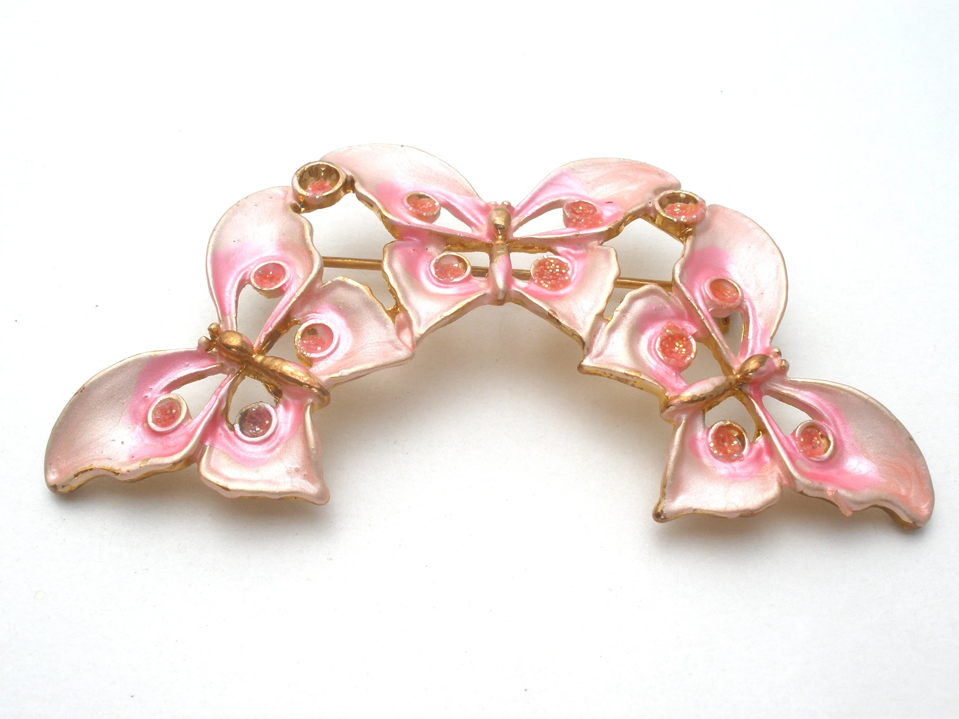 Pink Enamel Butterfly Brooch Pin Vintage