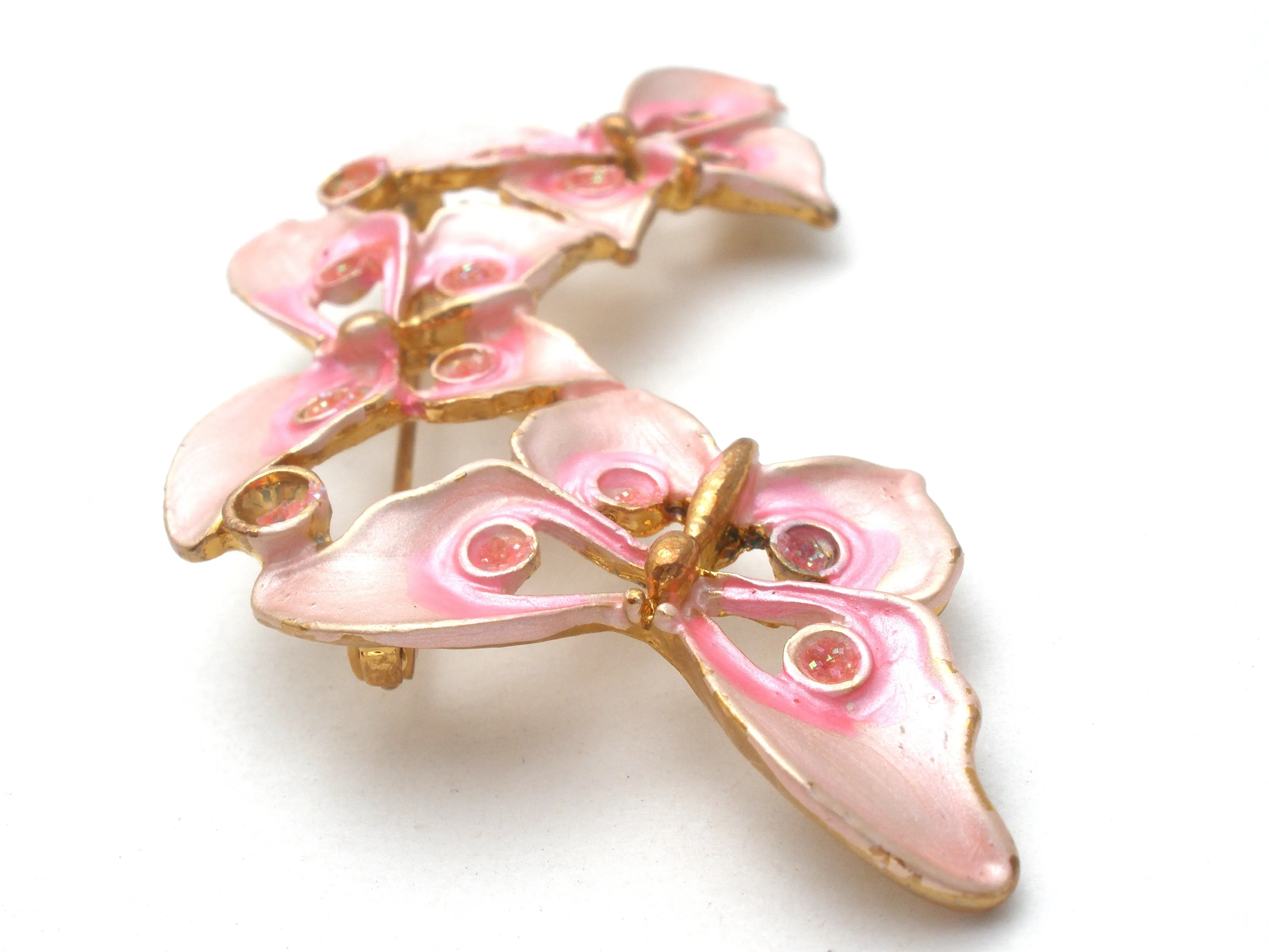 Pink Enamel Butterfly Brooch Pin Vintage