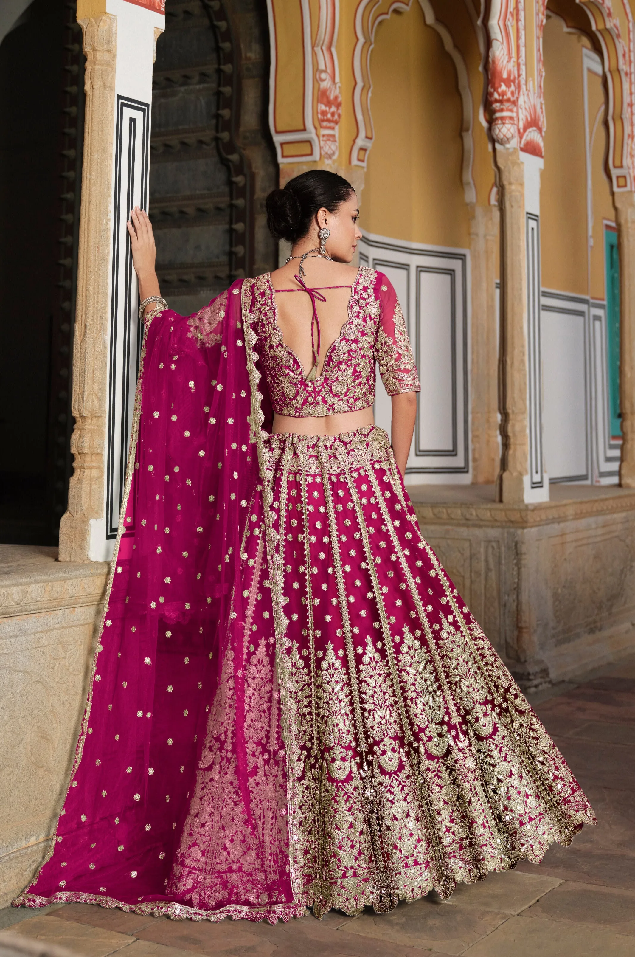 Pink Heavy Embroidered Net Bridal Lehenga Choli