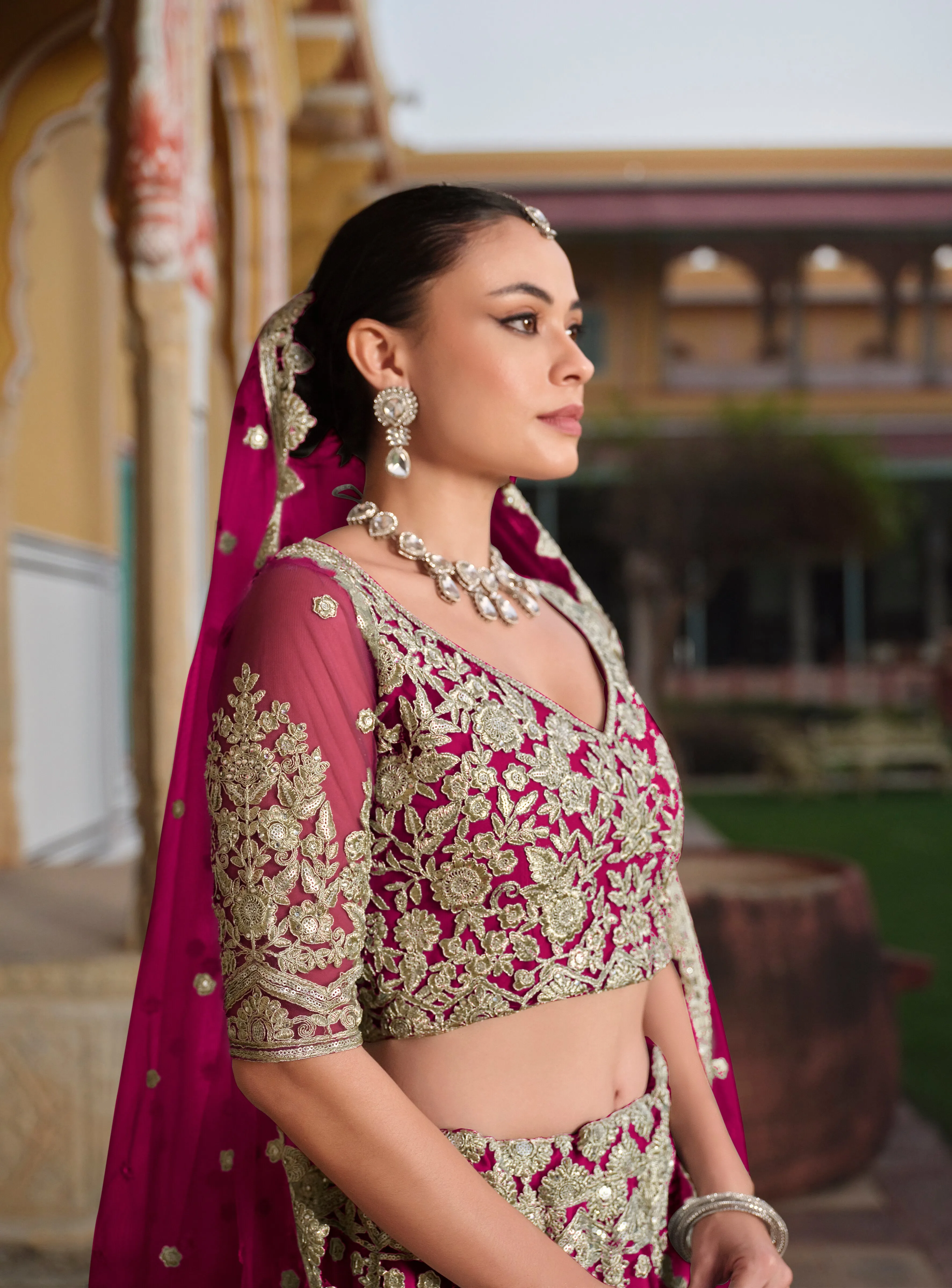 Pink Heavy Embroidered Net Bridal Lehenga Choli