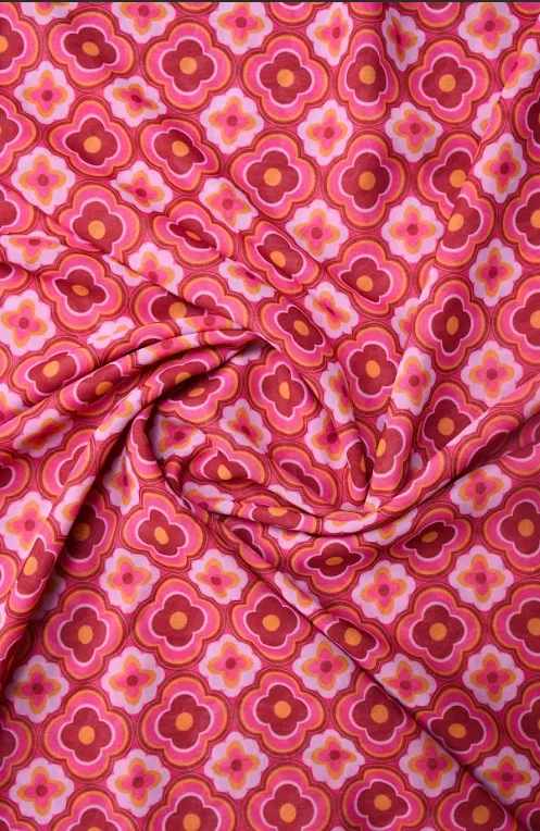 Pink Mustard Color Geometric Pattern Printed Georgette Fabric