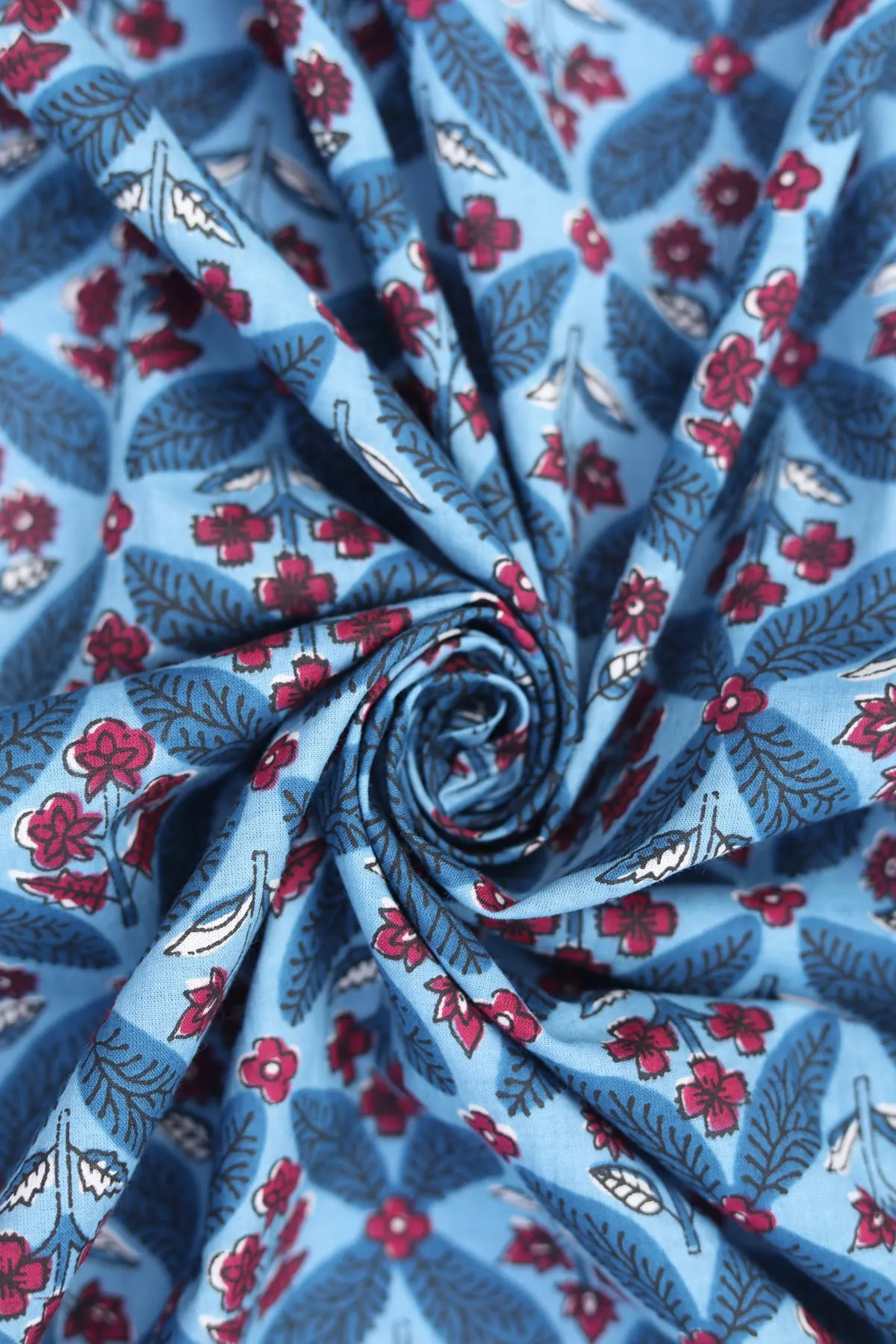 Pure Cotton Indigo Blue Floral Hand Block Printed Fabric