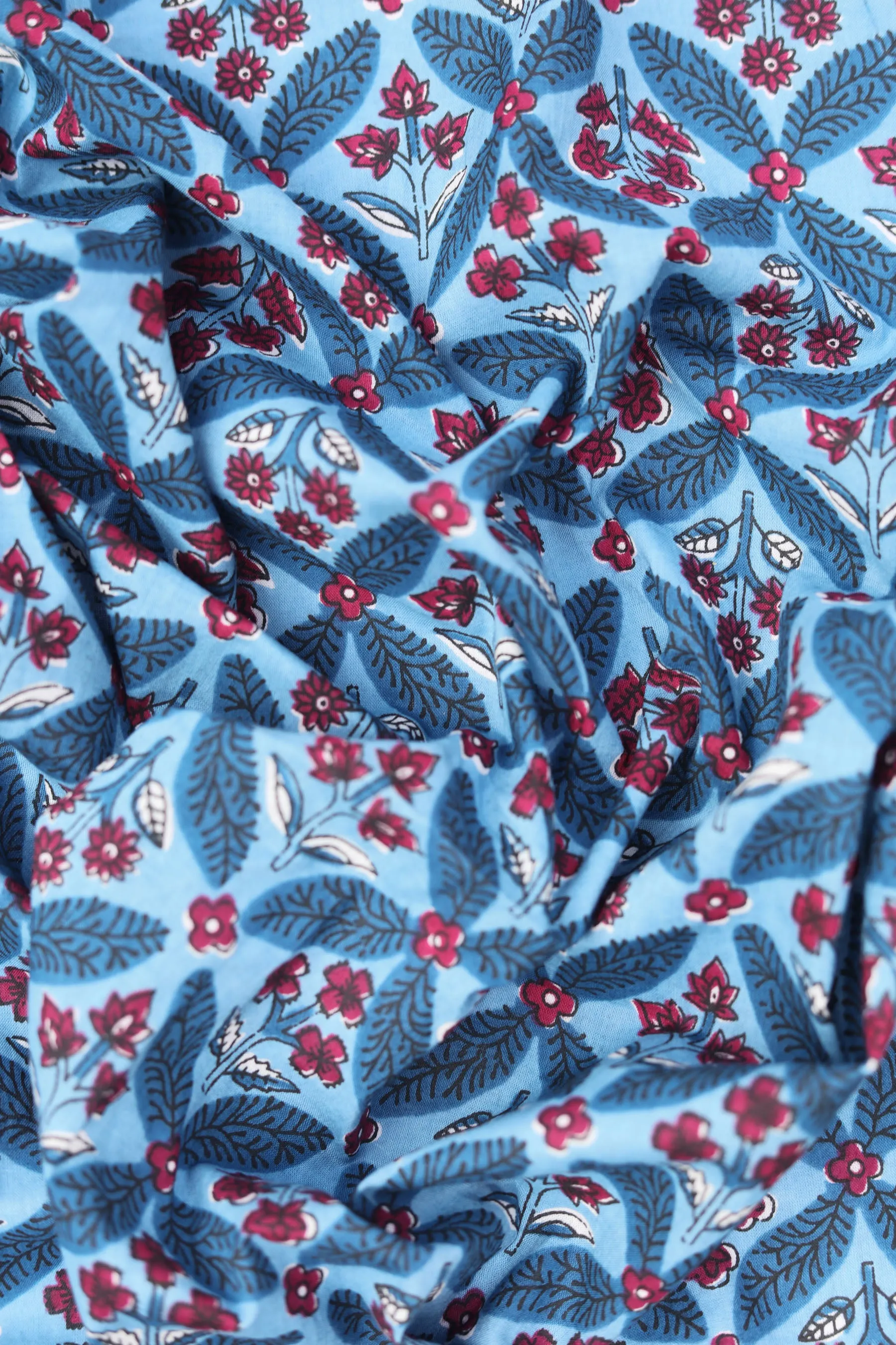 Pure Cotton Indigo Blue Floral Hand Block Printed Fabric