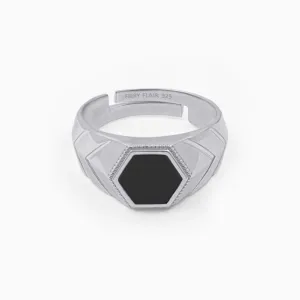 Pure Silver Black Stone Men's Ring