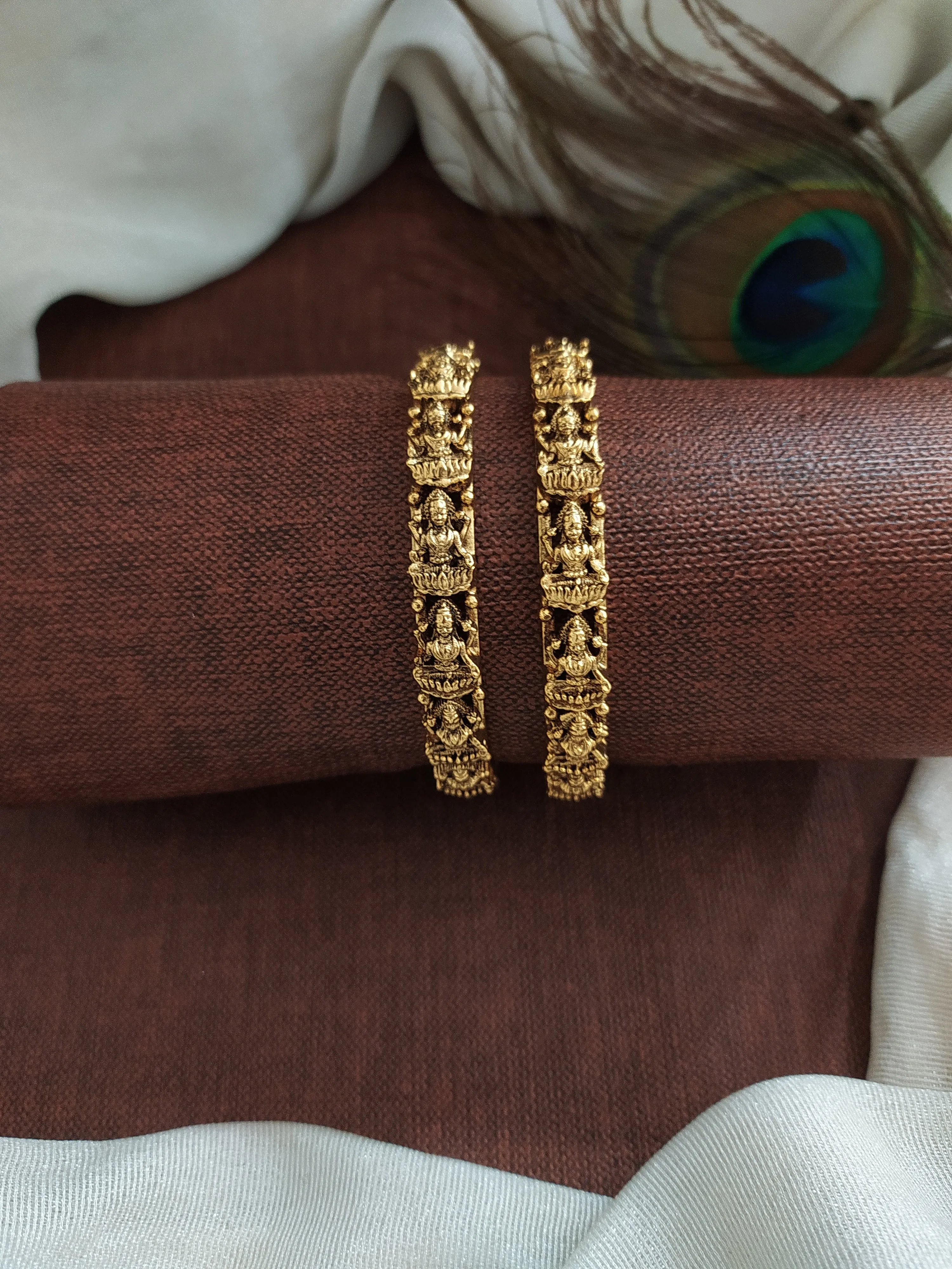 "Plain Antique Gold Lakshmi Bangles - Pure Gold Look"