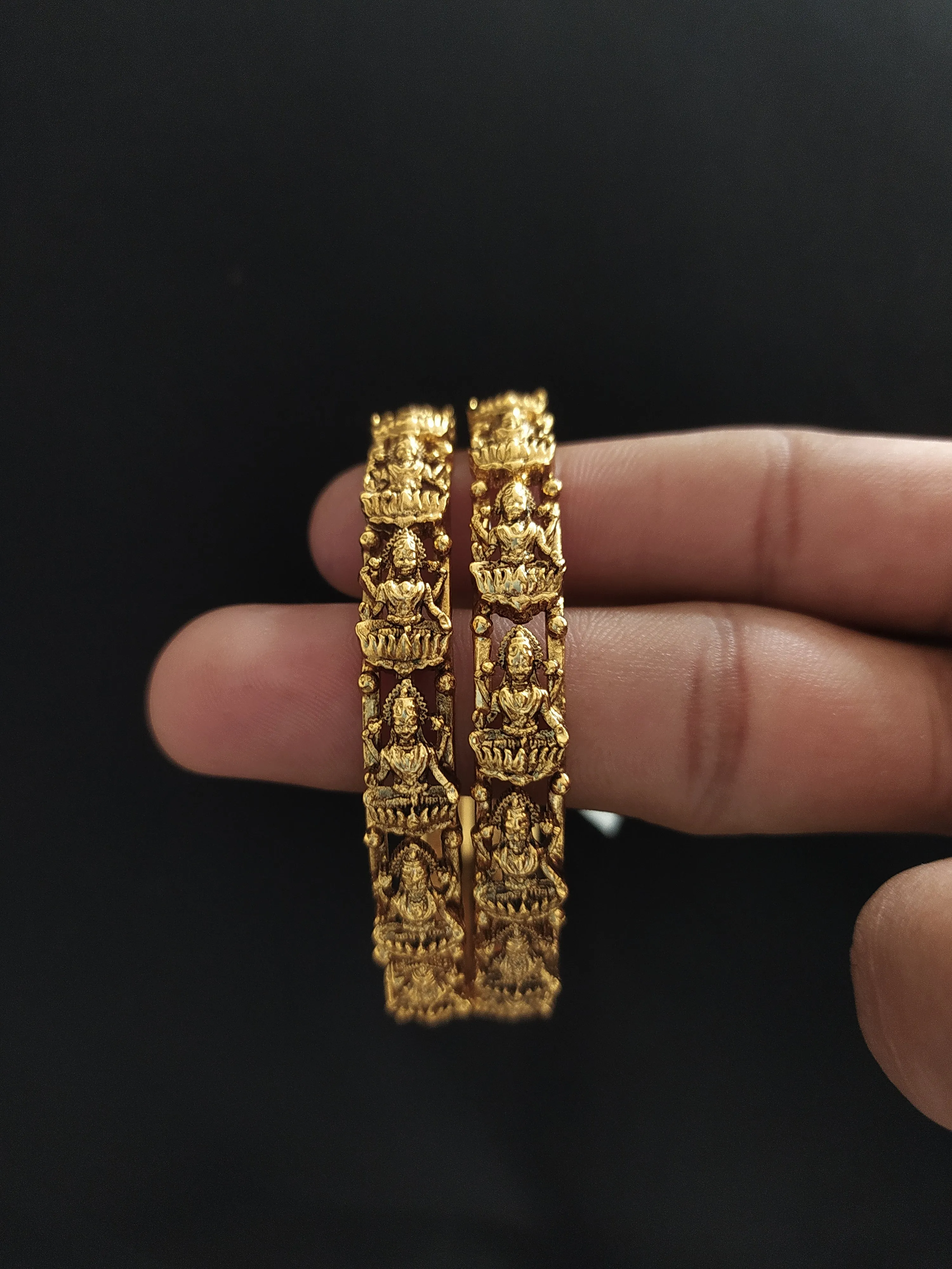 "Plain Antique Gold Lakshmi Bangles - Pure Gold Look"