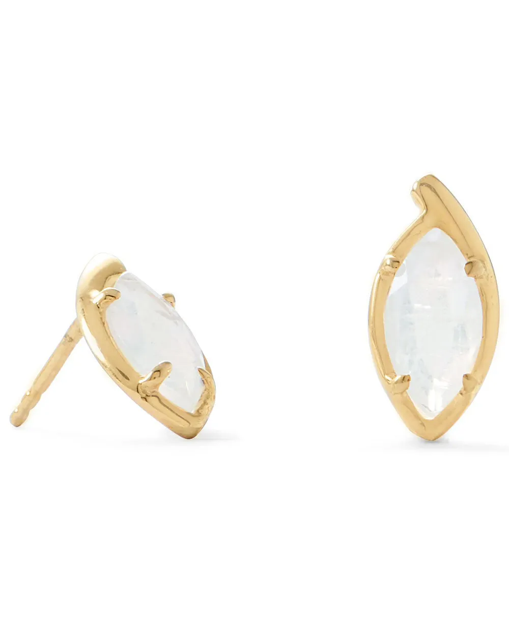 Rainbow Moonstone and Gold Stud Earrings