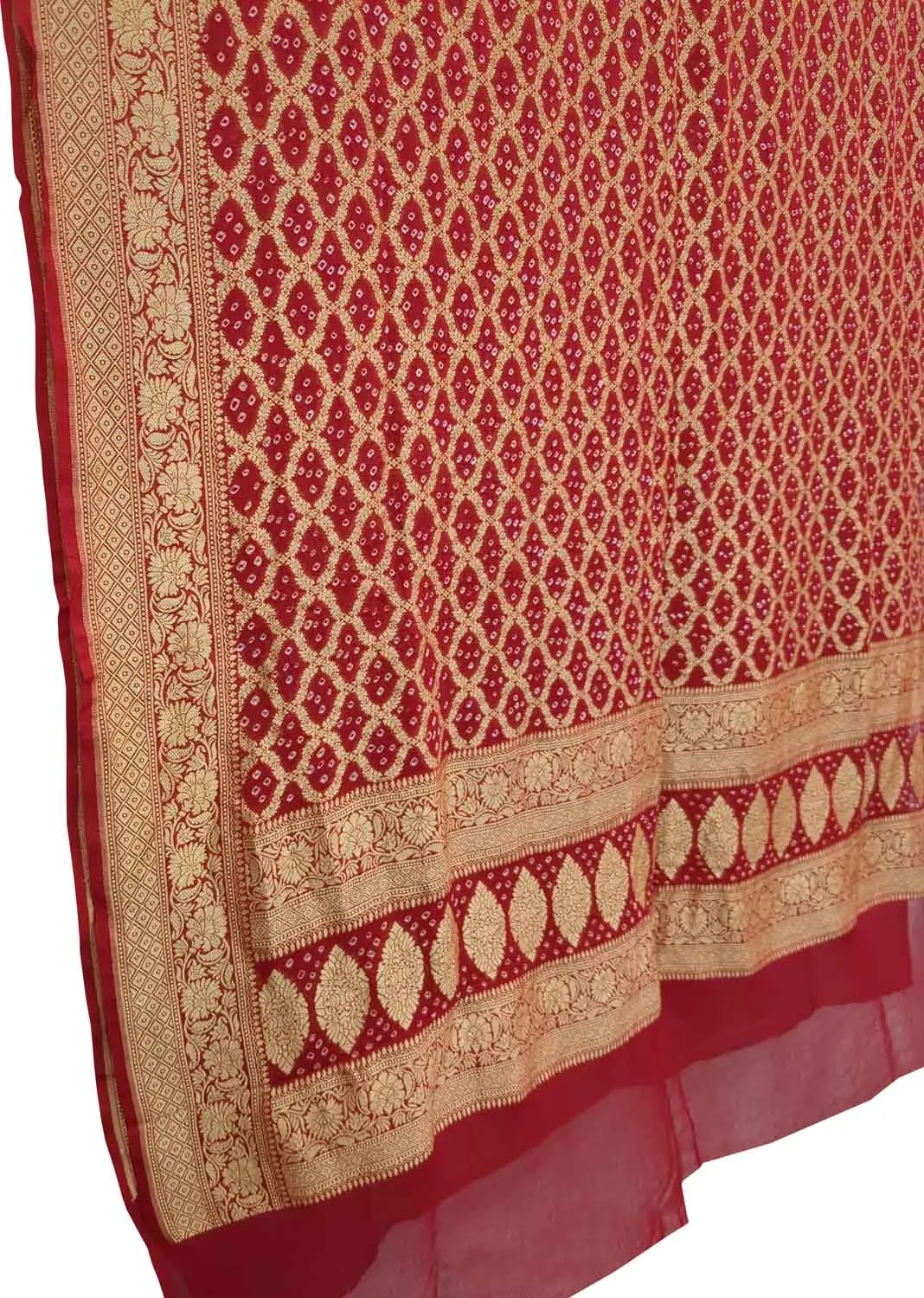 Red Bandhani Georgette Neemzari Dupatta - Elegant and Stylish