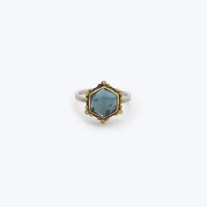 Rosecut London Blue Topaz Hexagon Ring, Size 6.5