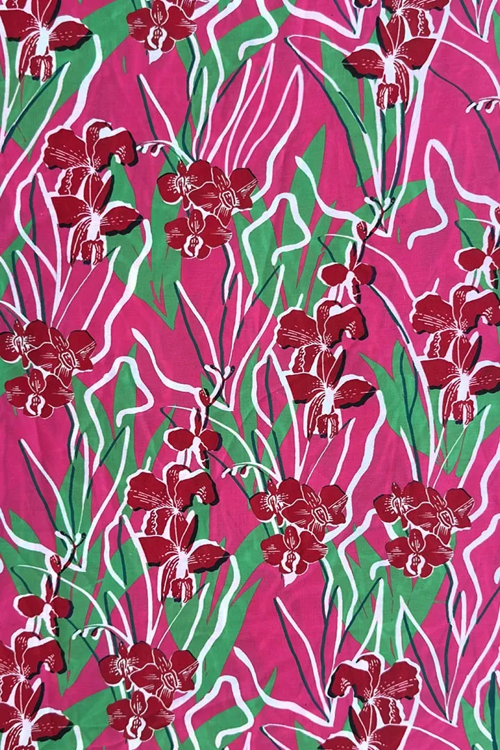 Rouge Pink Floral Printed Muslin Fabric