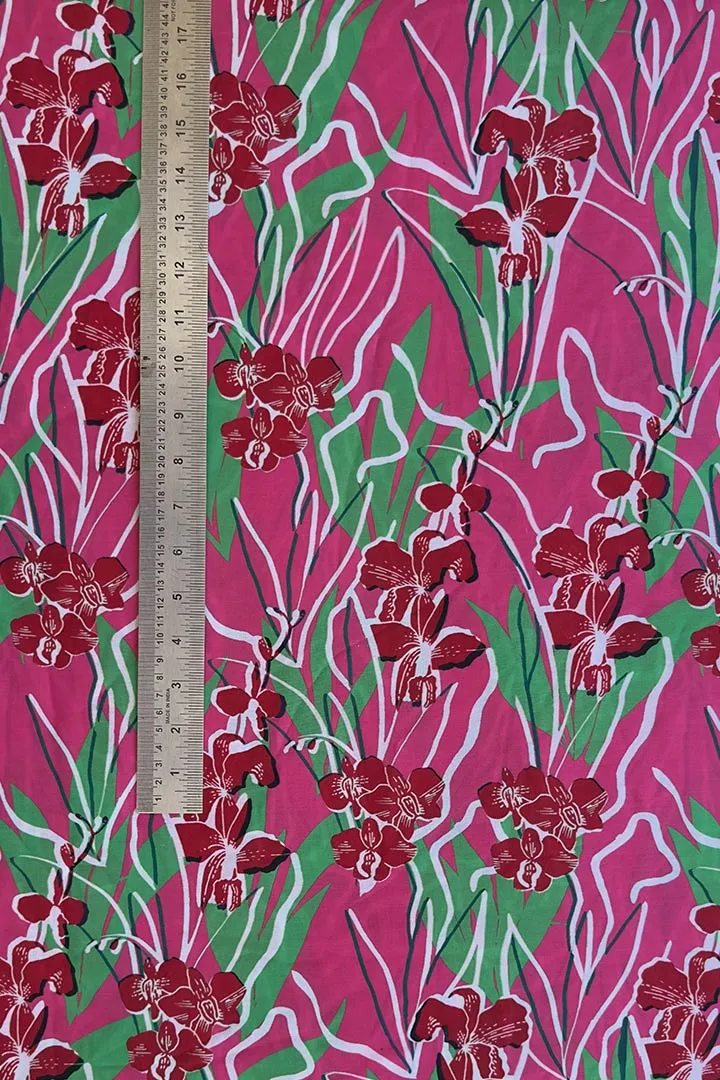 Rouge Pink Floral Printed Muslin Fabric