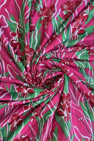 Rouge Pink Floral Printed Muslin Fabric