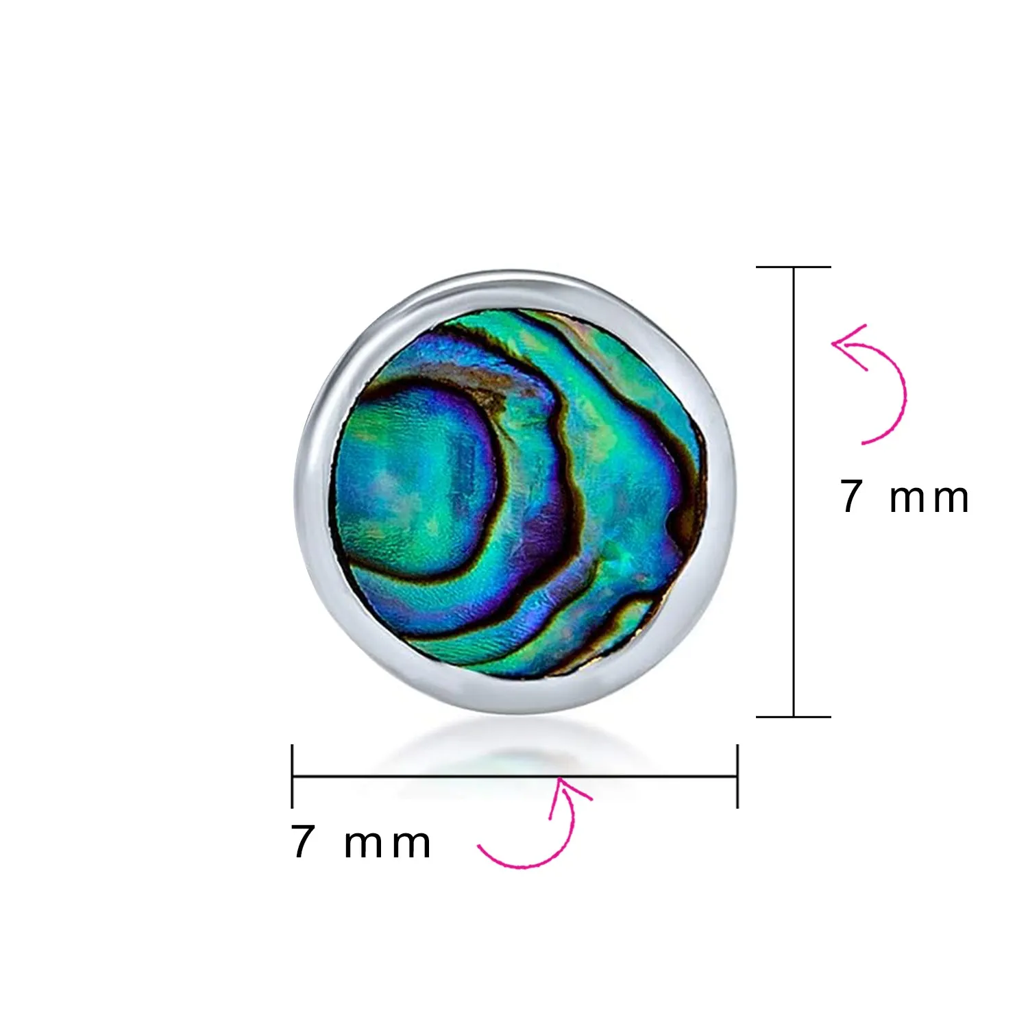 Round Bezel Set Abalone Shell Stud Earrings in Sterling Silver, 7MM