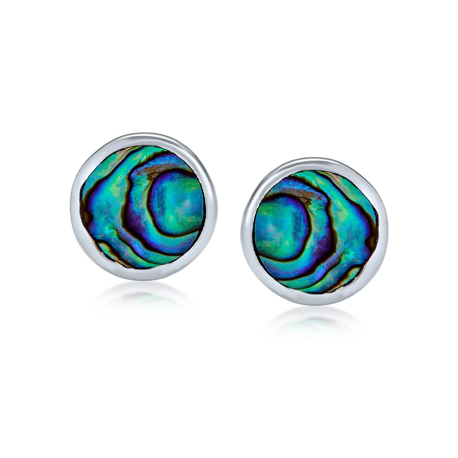 Round Bezel Set Abalone Shell Stud Earrings in Sterling Silver, 7MM