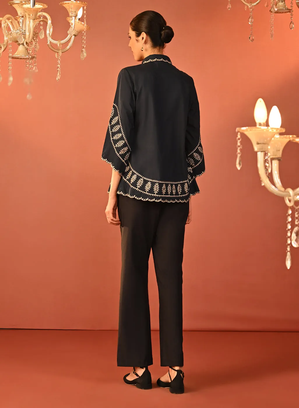 Rubab Navy Blue Embroidered Cotton Shirt for Women