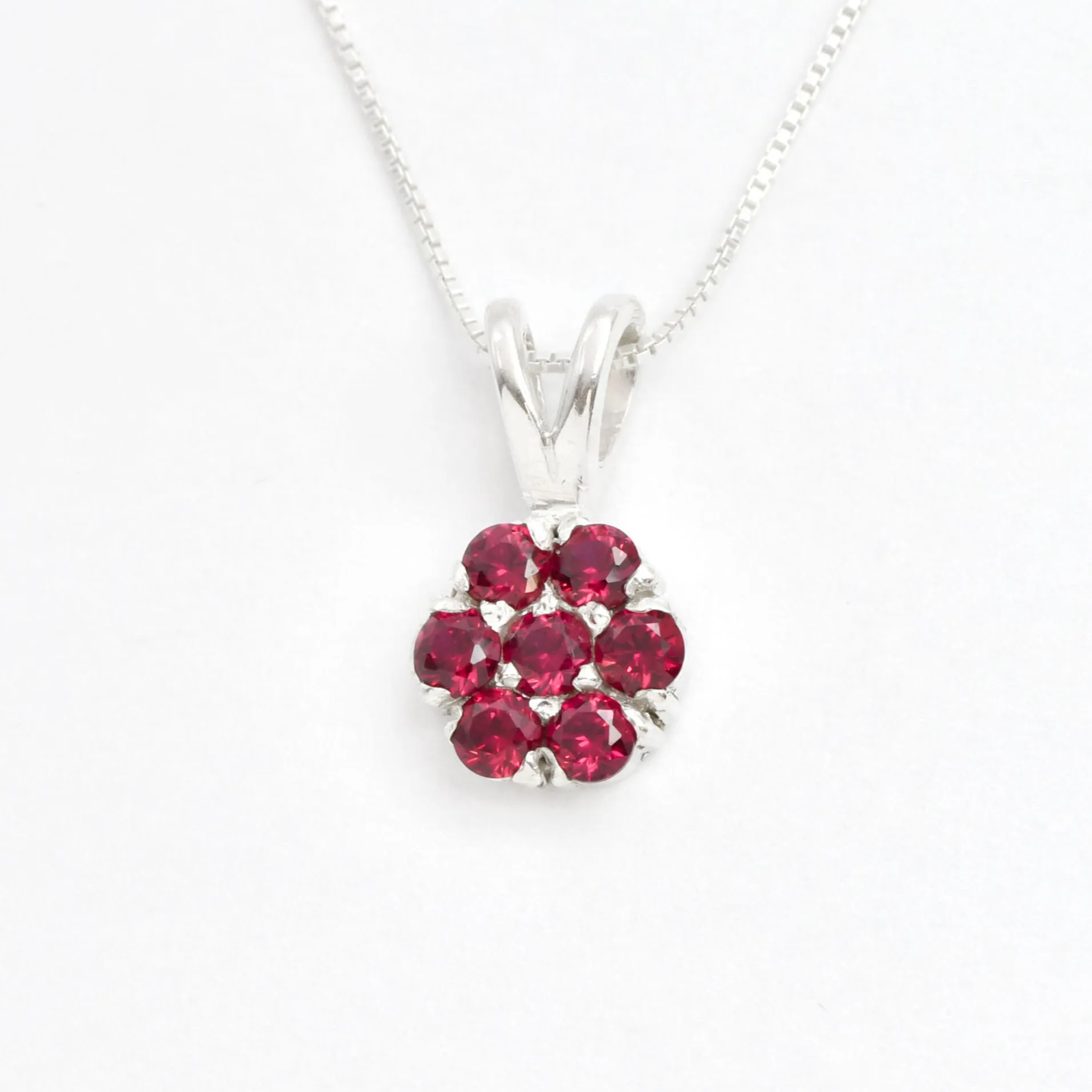 Ruby Flower Necklace - Red Gemstone Pendant - Daisy Ruby Necklace