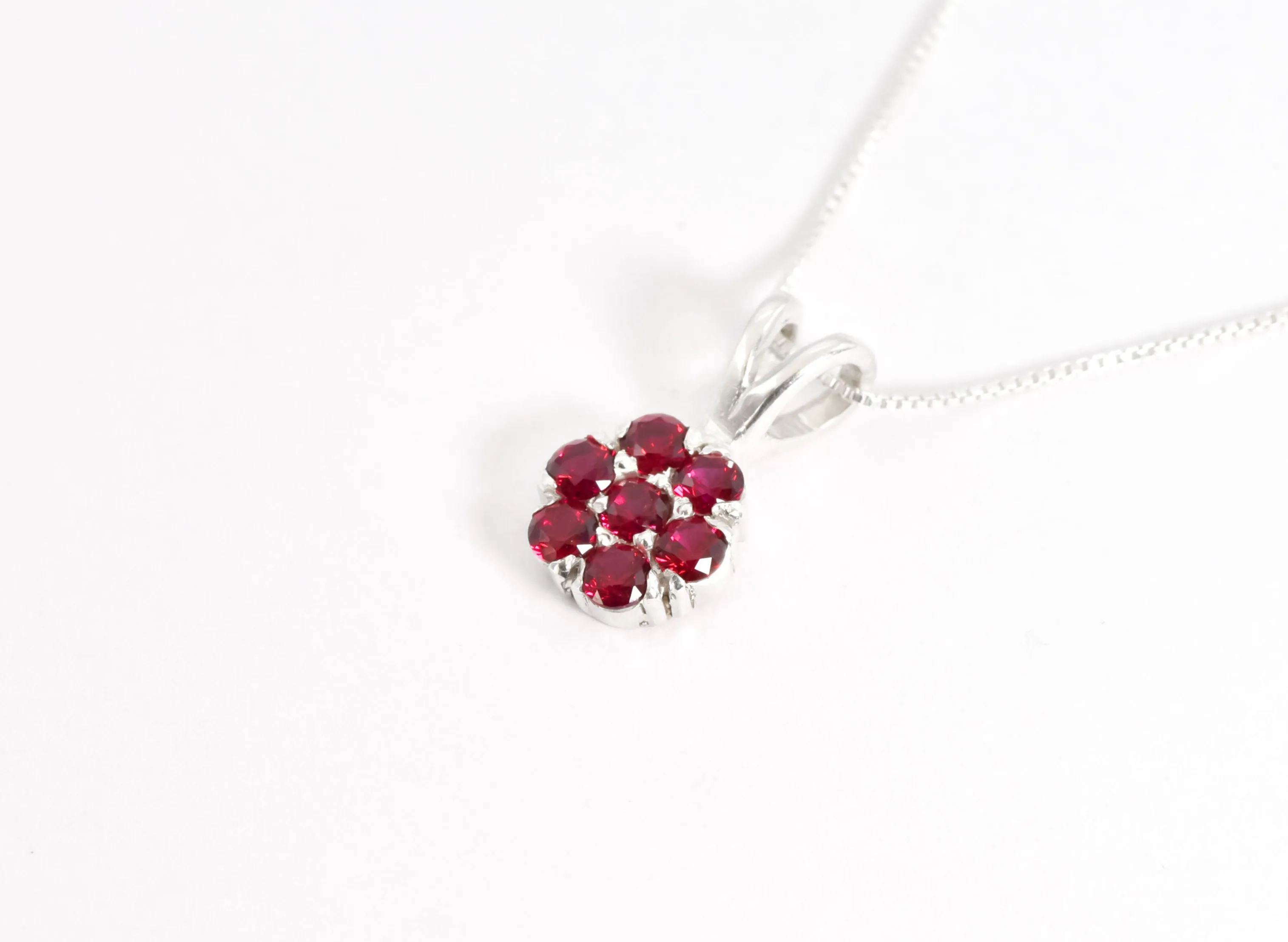 Ruby Flower Necklace - Red Gemstone Pendant - Daisy Ruby Necklace