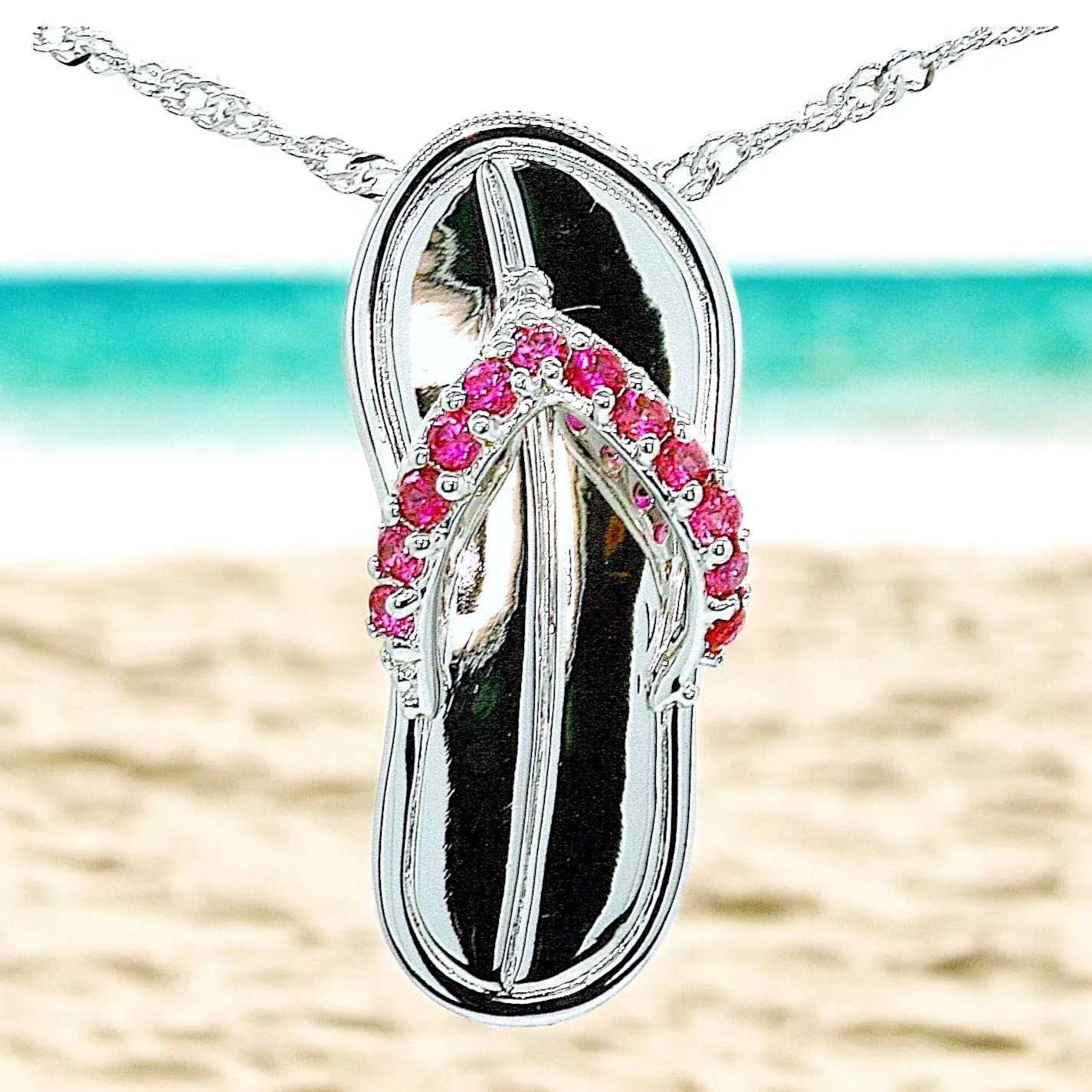 Ruby Red Flip Flop By The Sea Necklace