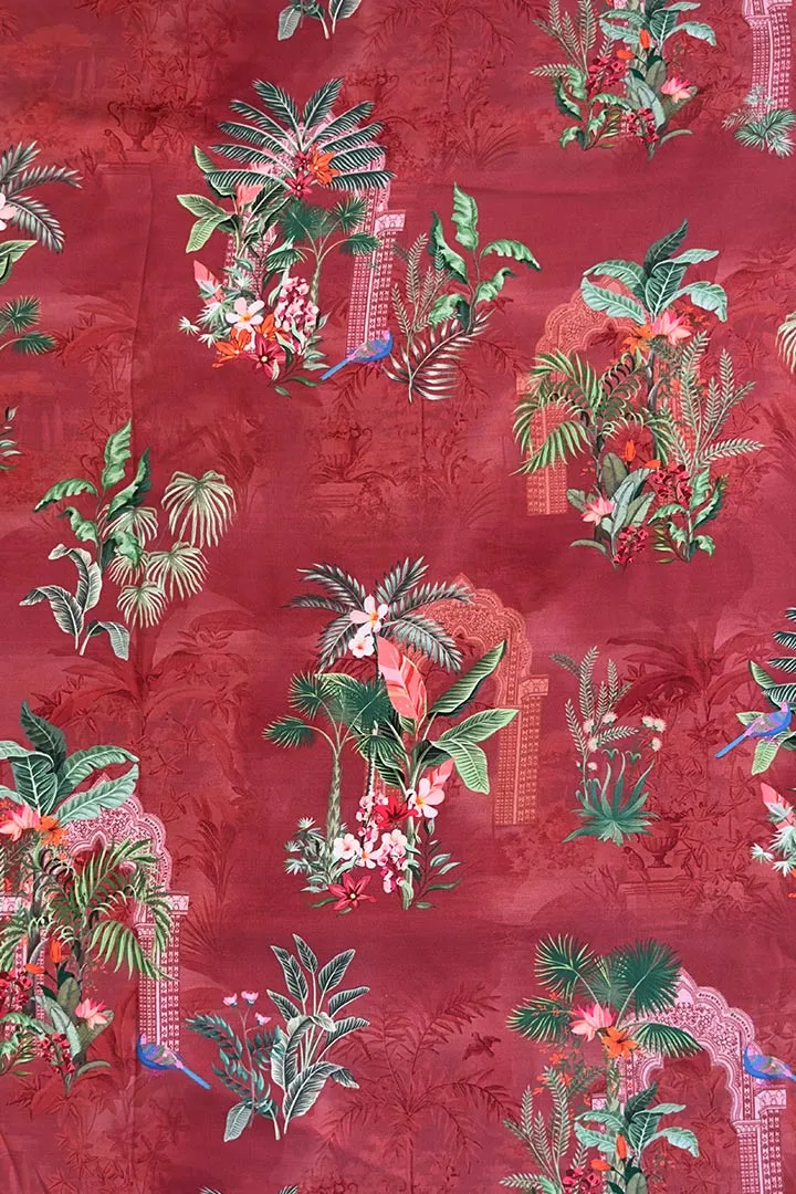 Rust Pichwai Floral Printed Modal Satin Fabric