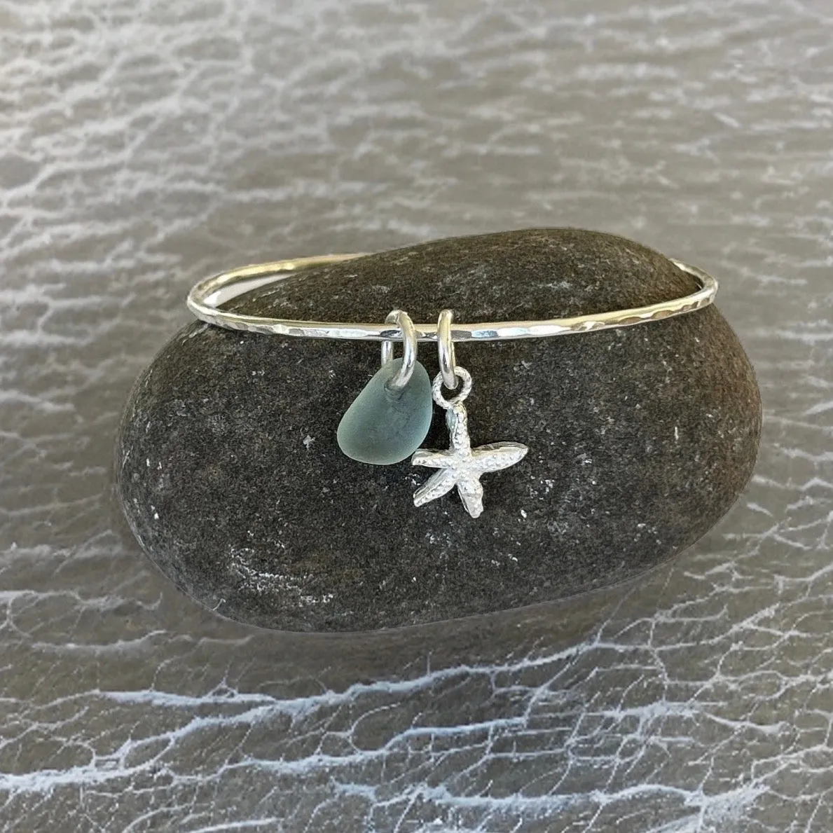 Sea Glass And Starfish Charm Bangle