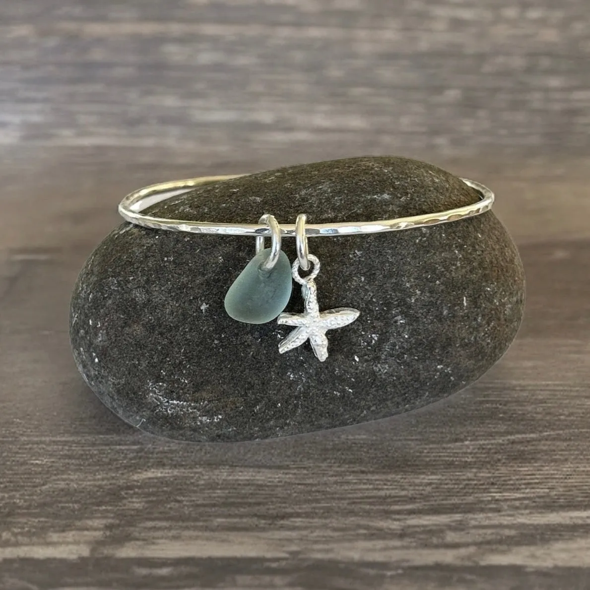 Sea Glass And Starfish Charm Bangle