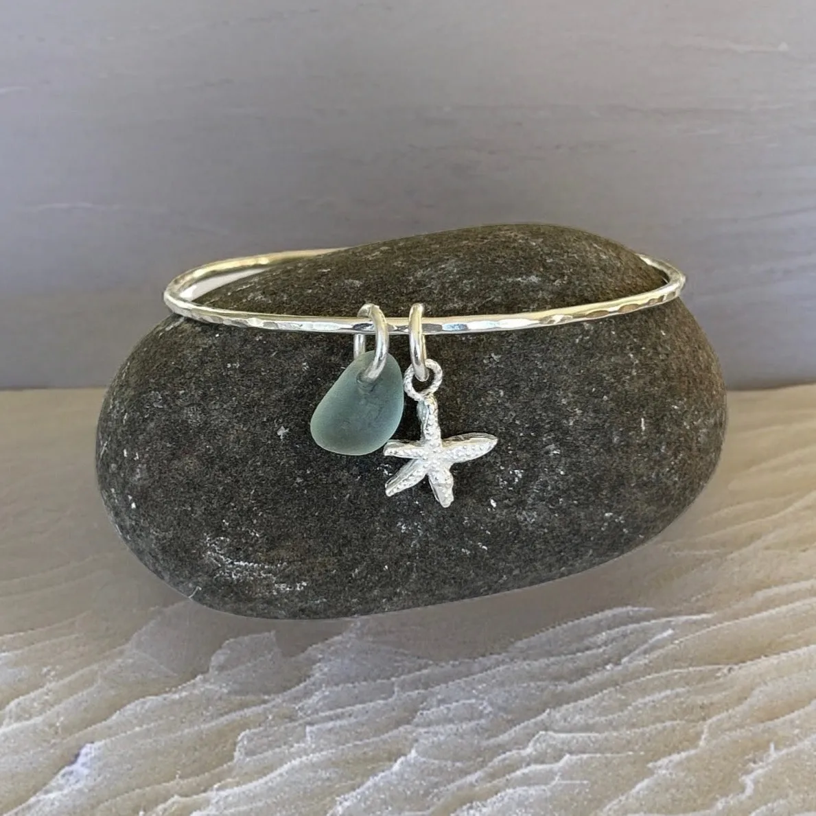 Sea Glass And Starfish Charm Bangle