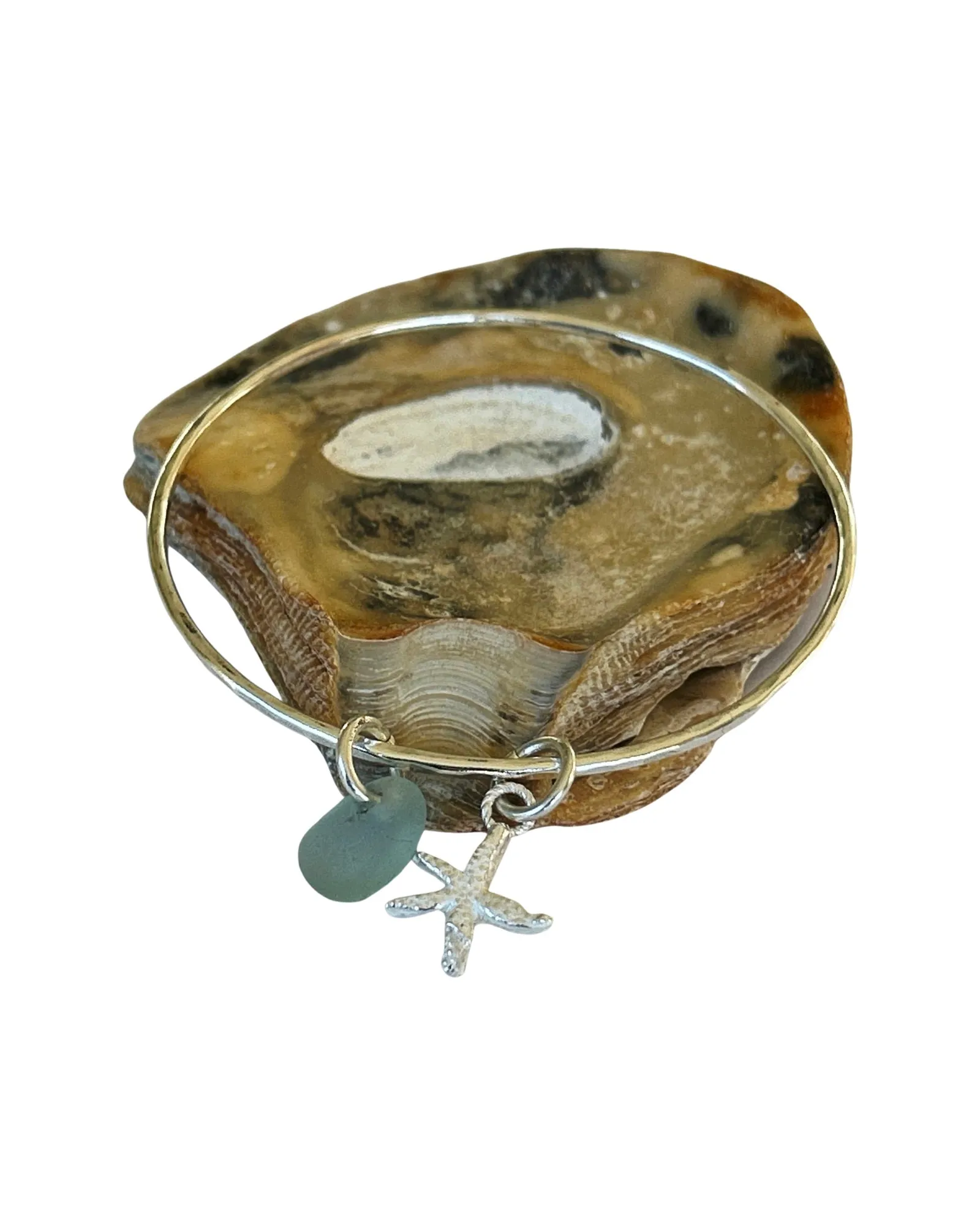 Sea Glass And Starfish Charm Bangle