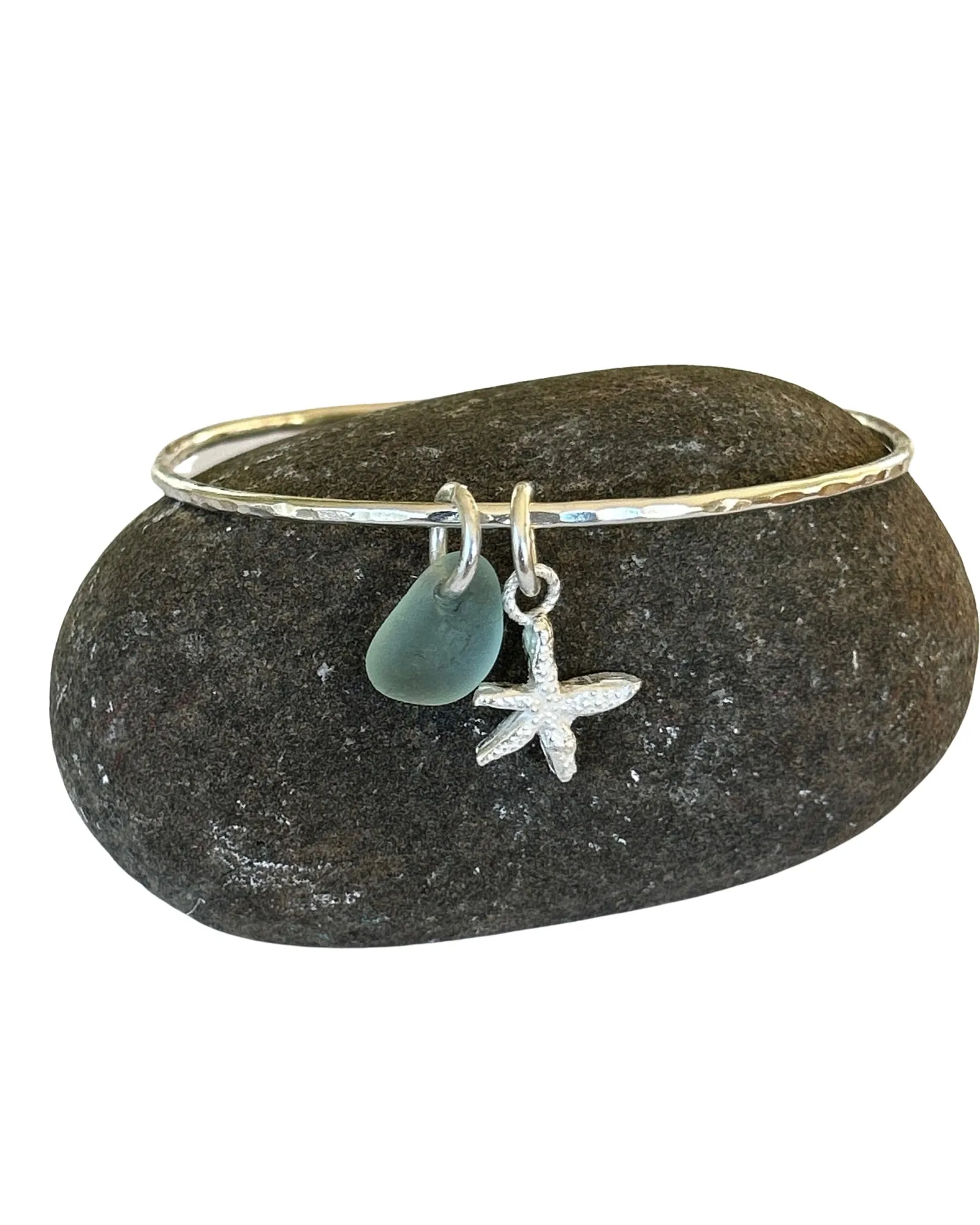 Sea Glass And Starfish Charm Bangle