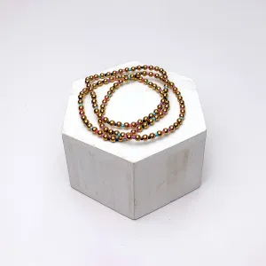 Set of Three | Stretchy Gold Tone Beaded Bracelets With Spacers in Multicolor