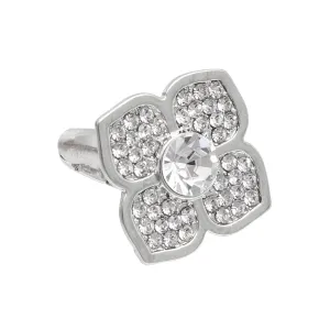 Shimmer and Shine: Silver Flower Ring with Clear Rhinestones - Fashion Jewelry