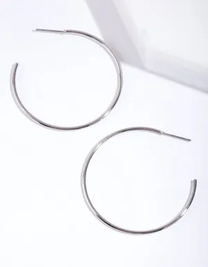 Silver 40mm Round Hoop Earrings