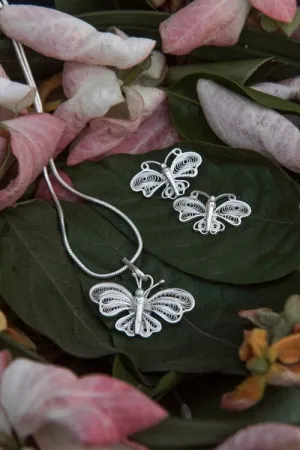 Silver Linings "Butterfly" Silver Filigree Handmade Pendant Set