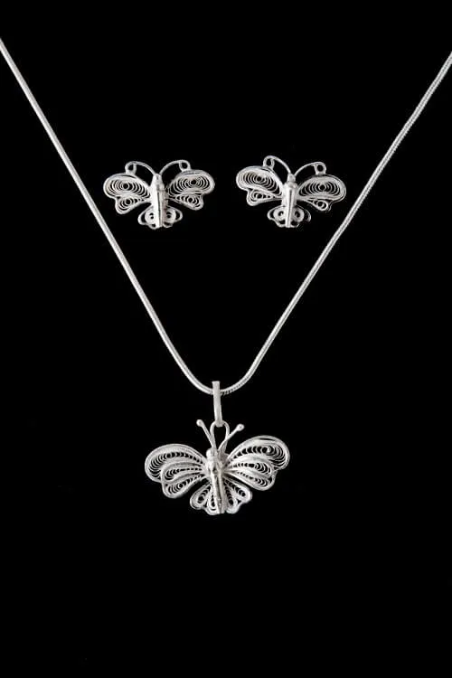 Silver Linings "Butterfly" Silver Filigree Handmade Pendant Set