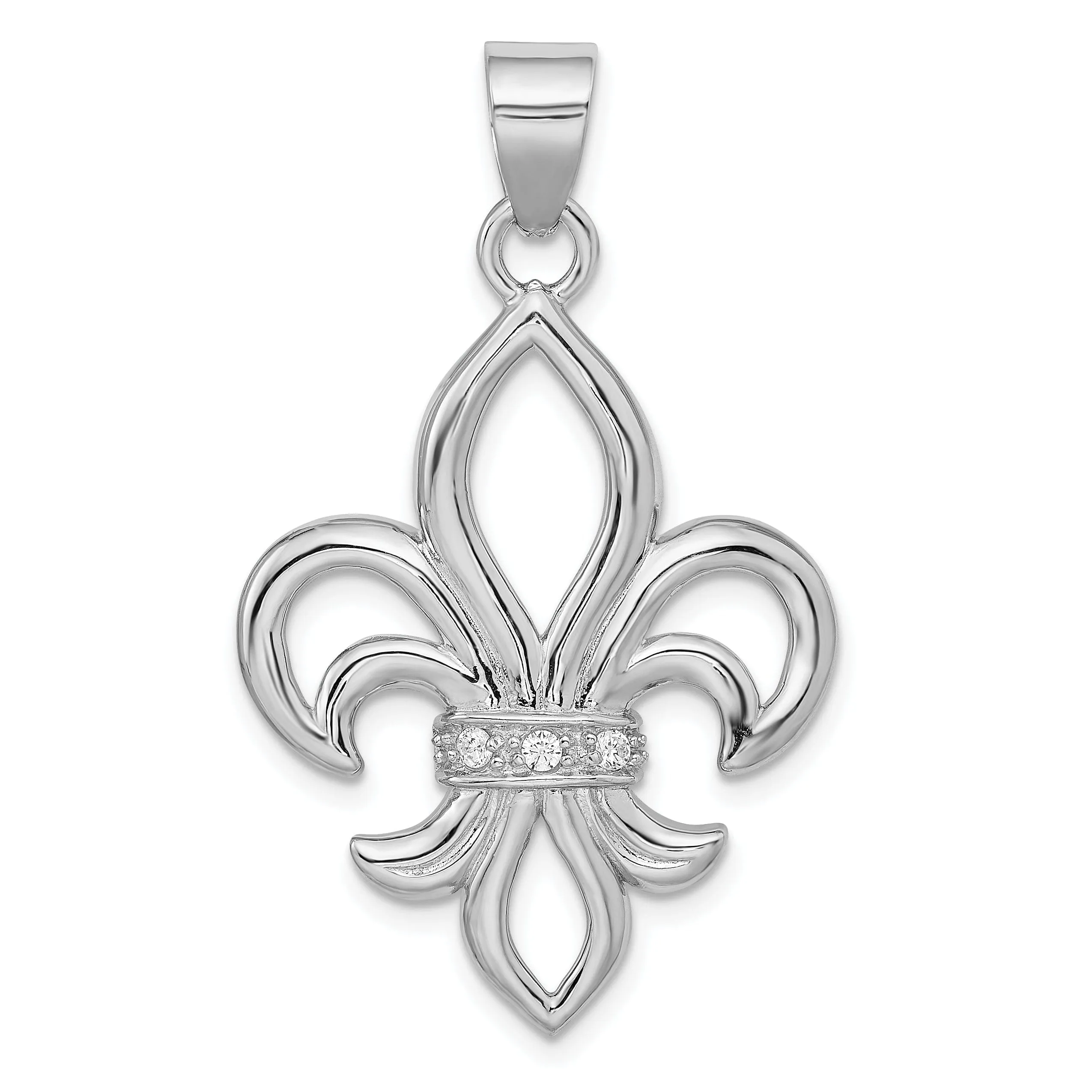 Silver Polished Finish C.Z Fleur de Lis Charm