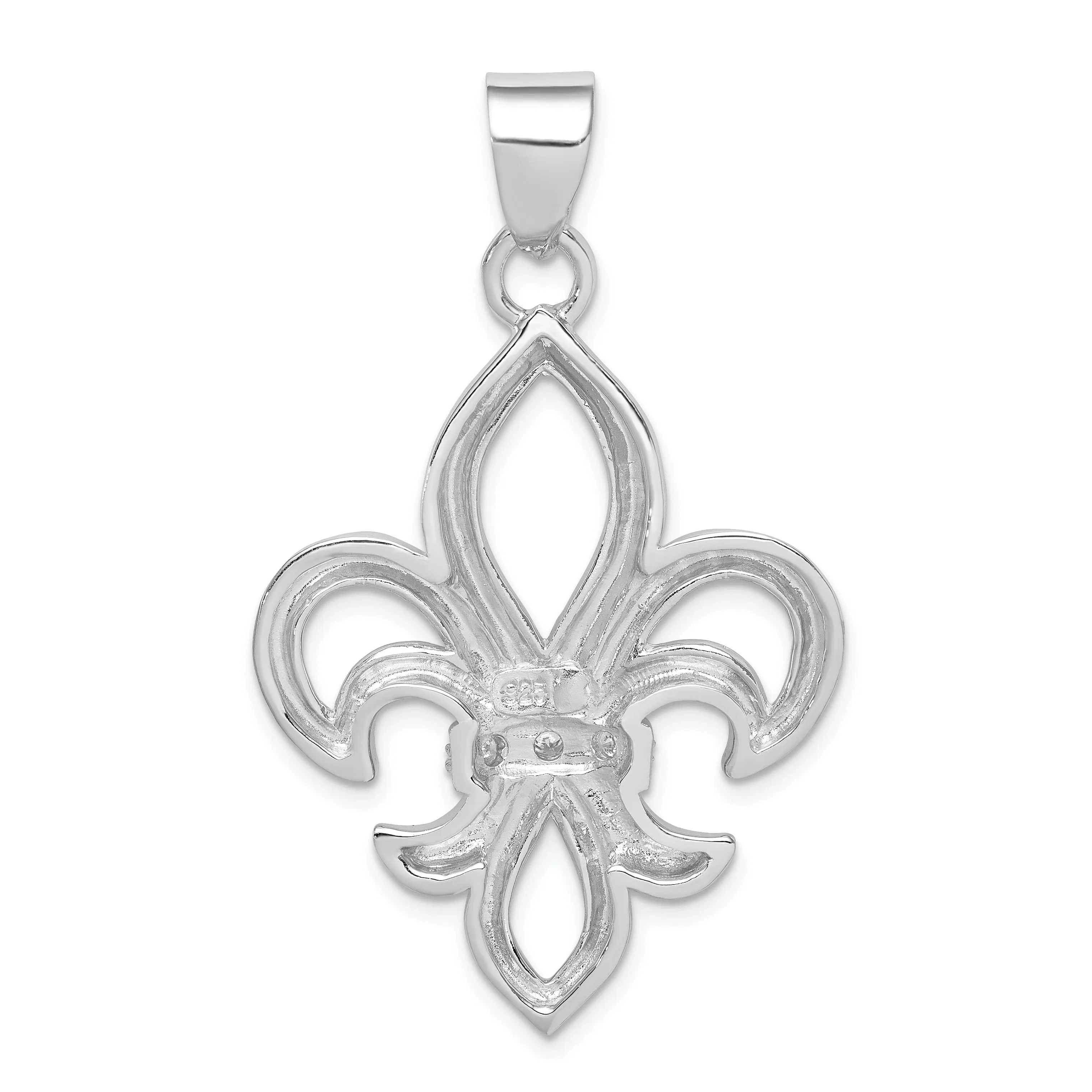 Silver Polished Finish C.Z Fleur de Lis Charm