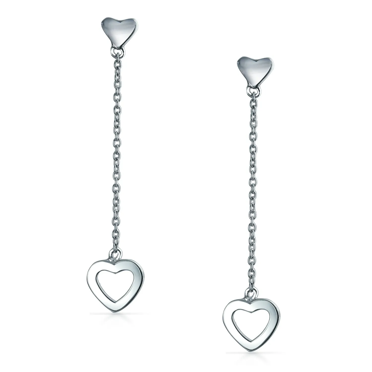 Simple Chain Open Hearts Dangle Earrings Lightweight  Sterling Silver