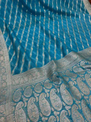 Sky Blue Pure Dupion Silk Banarasi Saree