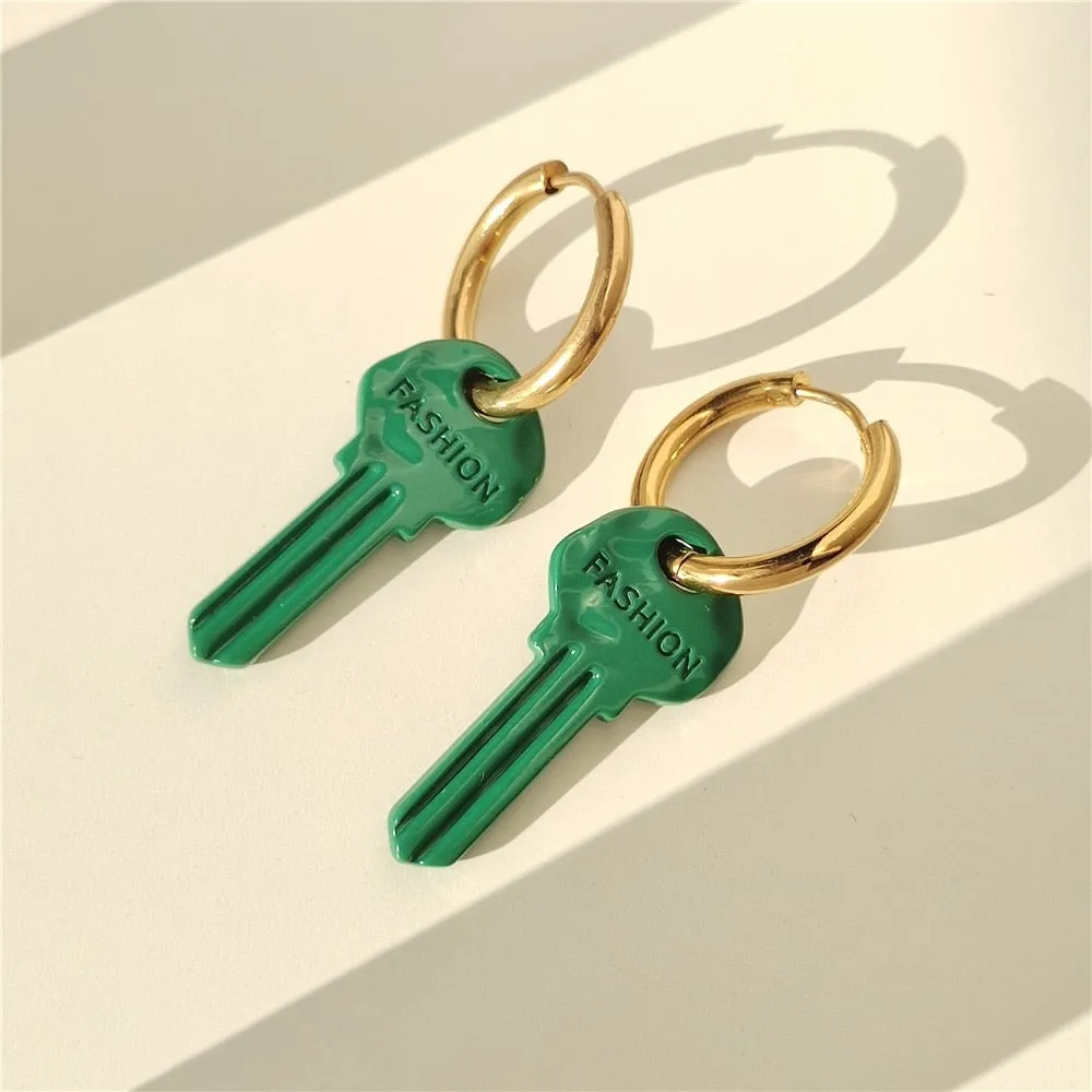 Statement Jewelry Key Drop Earrings for Women in Gold Color