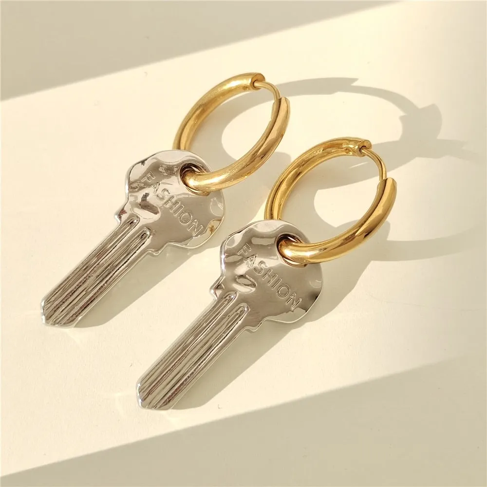 Statement Jewelry Key Drop Earrings for Women in Gold Color