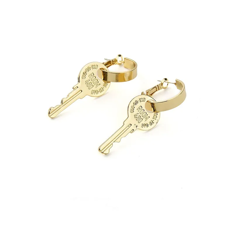 Statement Jewelry Key Drop Earrings for Women in Gold Color