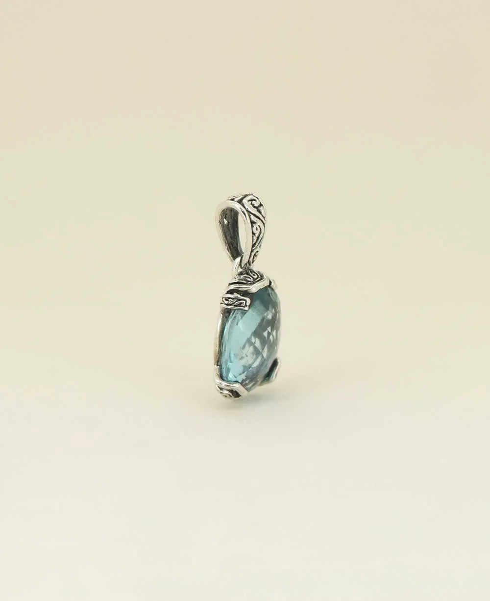 Sterling Silver Blue Topaz Filigree Frame Pendant