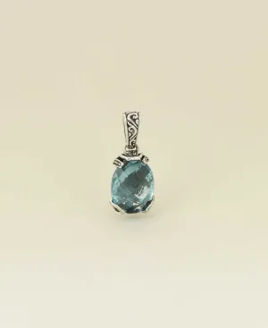 Sterling Silver Blue Topaz Filigree Frame Pendant